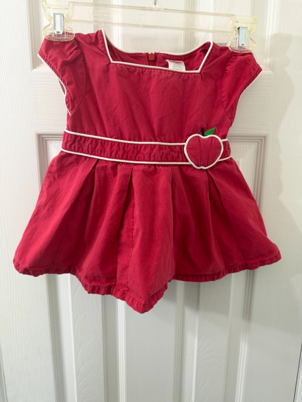 Vintage Gymboree Red 100% Cotton Dress, White Piping with an Apple. Size 3T